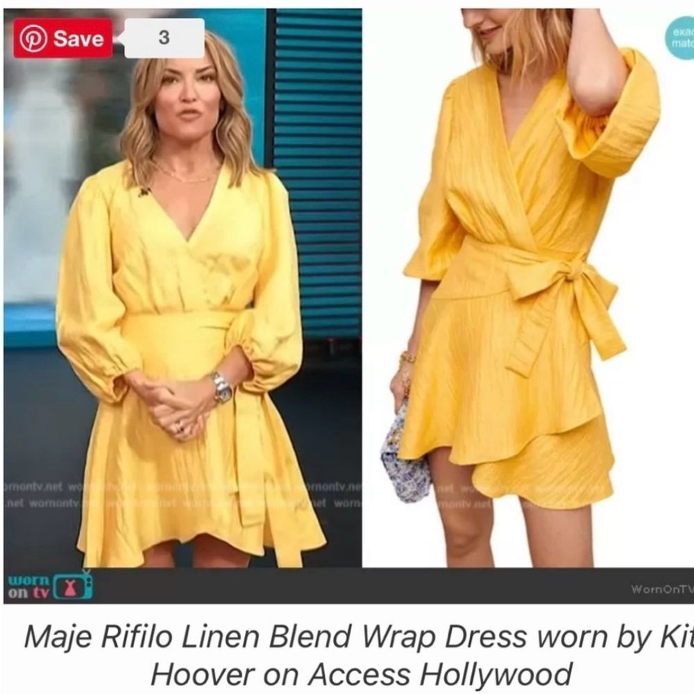 Maje Rifilo Yellow Linen Wrap Dress Size 42 Or 8 - Picture 16 of 16